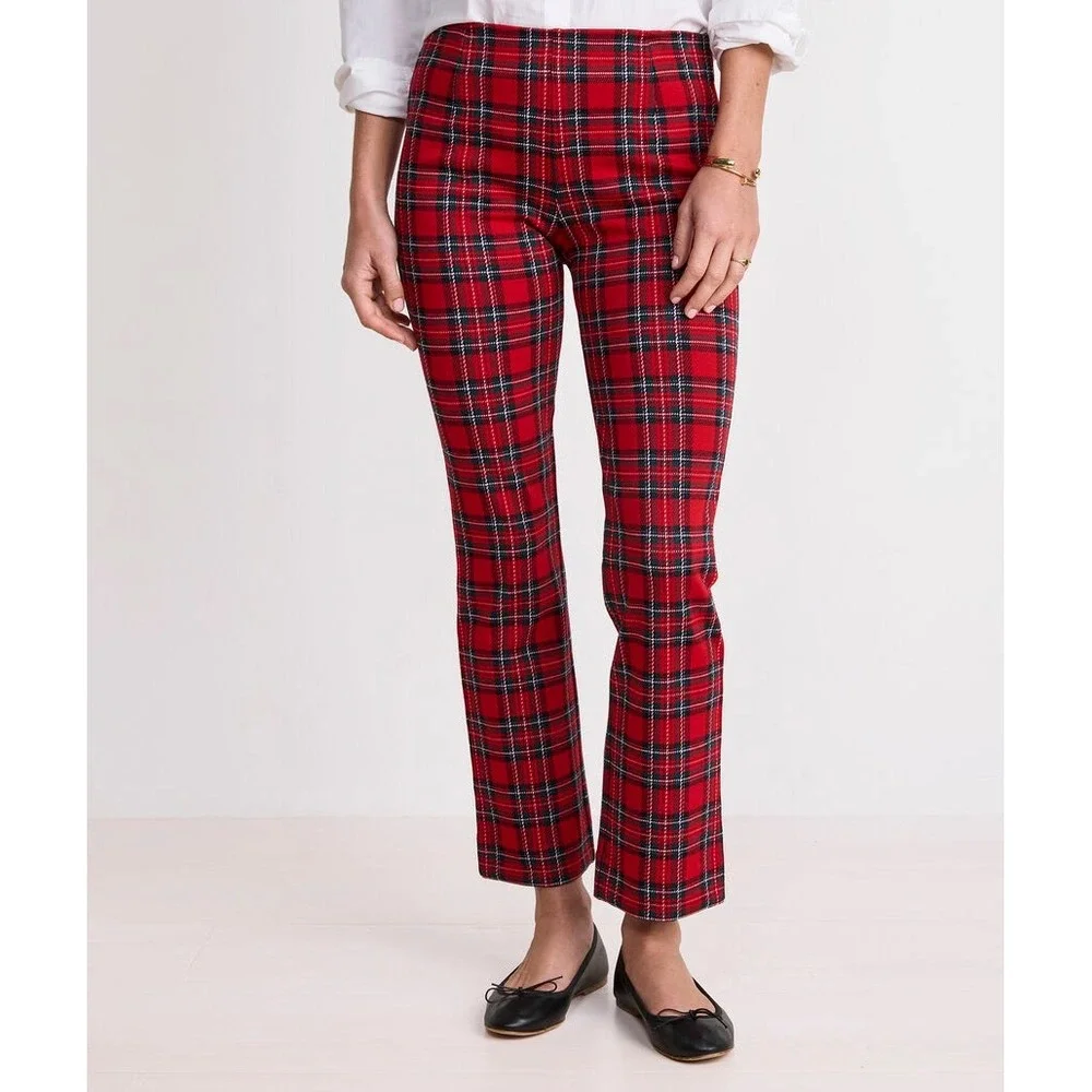 Vineyard Vines Red‎ Plaid Wool Blend Straight Leg Pants Women's Size 6